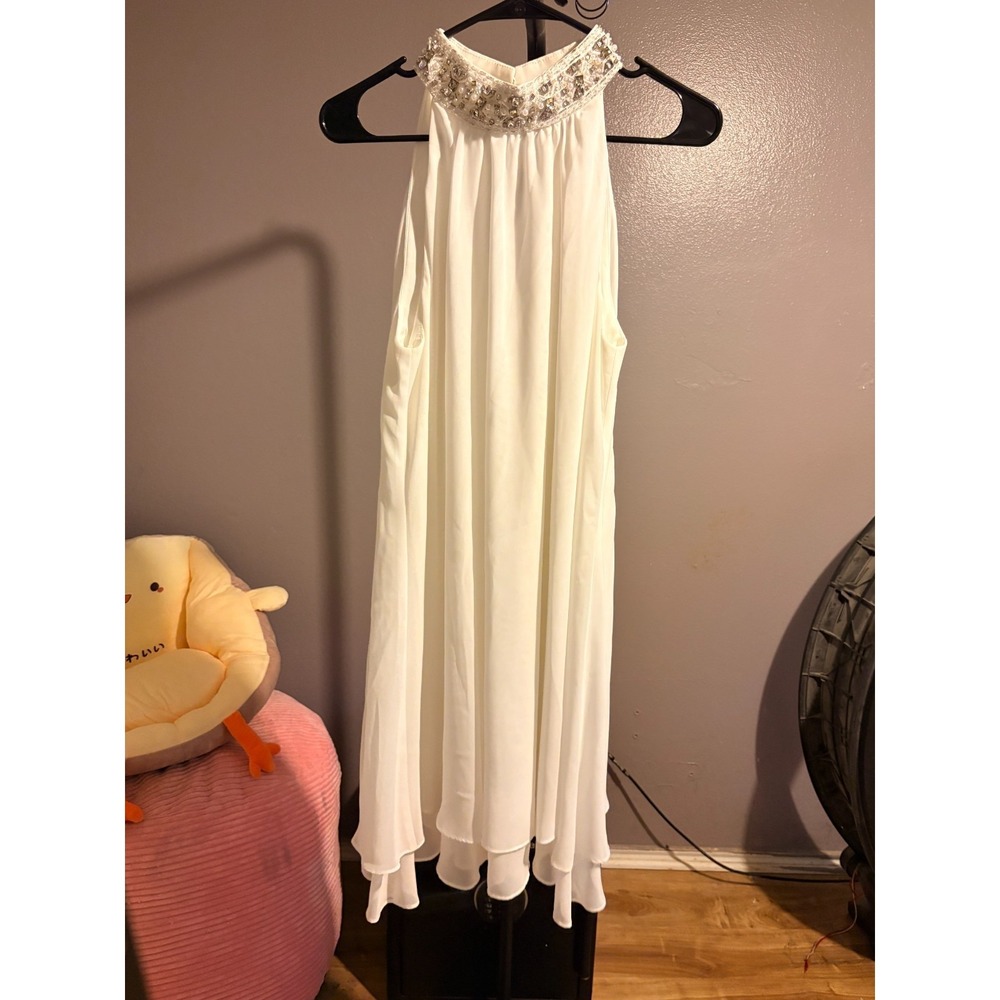 Eliza J - White Chiffon Dress with Rhinestone Collar‎ - Sz 8
